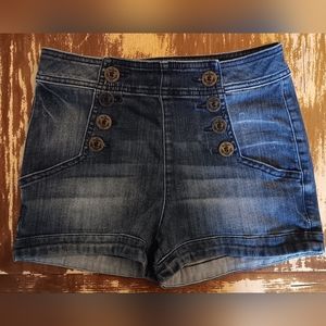 SOLD!EXPRESS-Women's Denim Sailor High Rise Shorts-Dark Wash-Distressed-SZ.-4/27